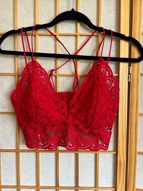 PINK Victoria’s Secret Red Lace Bralette Strappy Crop Top L